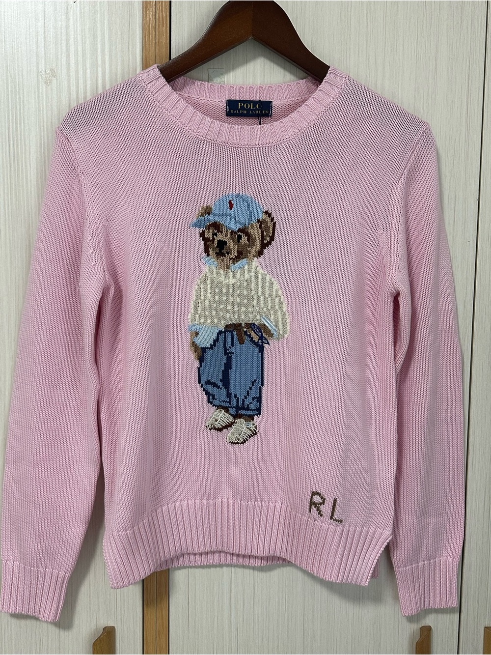 Polo by Ralph Lauren Pink Bear Intarsia Crewneck Sweater